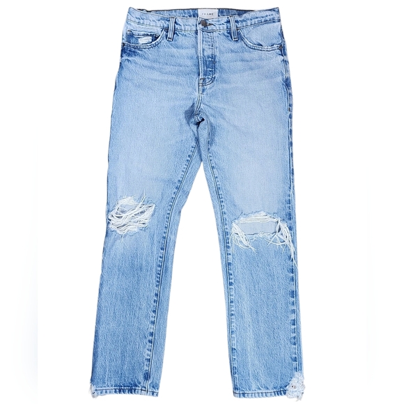 FRAME Le Slouch Distressed High Waist Straight Leg Jeans In Limelight 26 - Picture 2 of 13